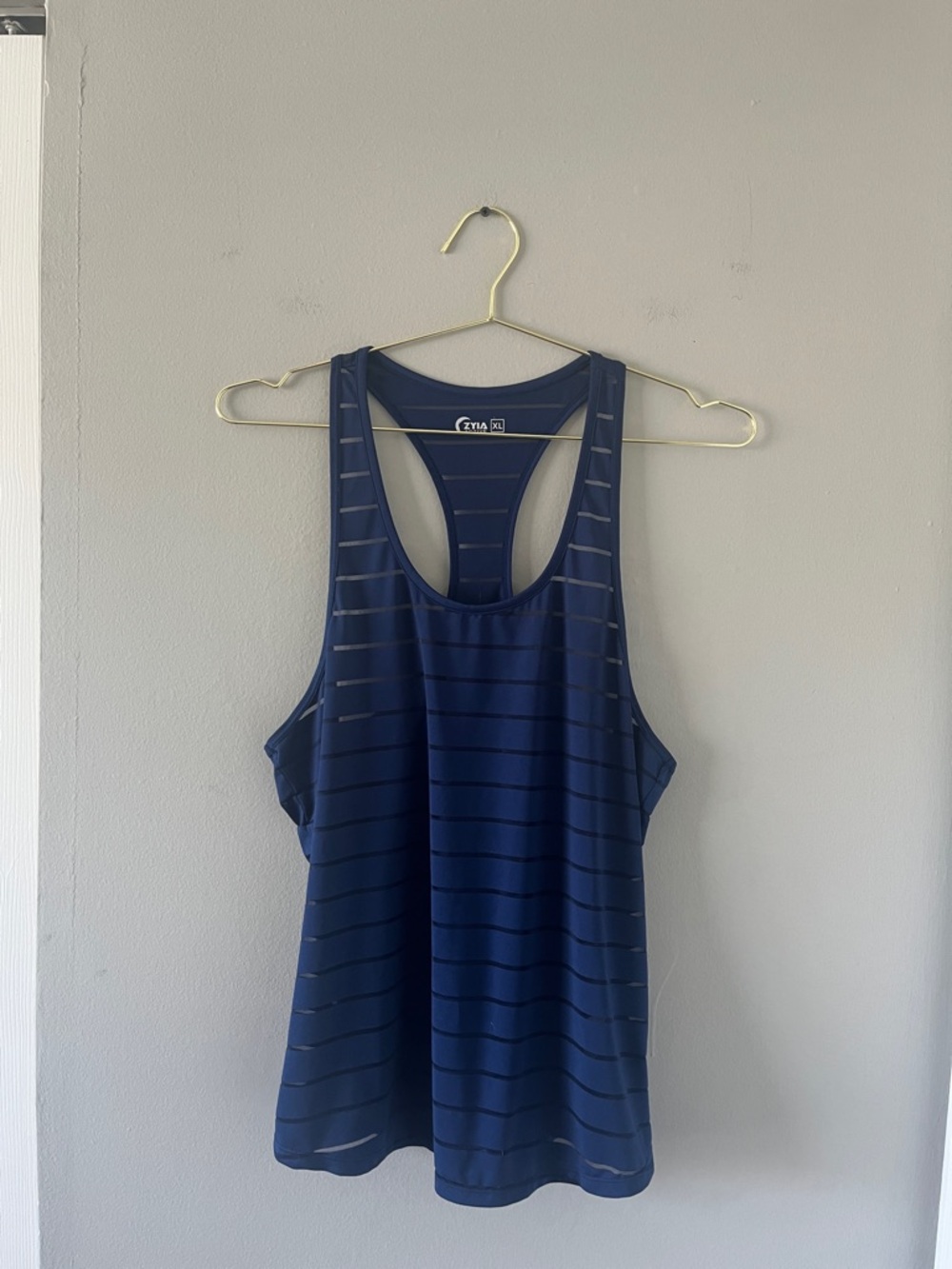 ZYIA Activewear Navy Sheer-Striped Tank